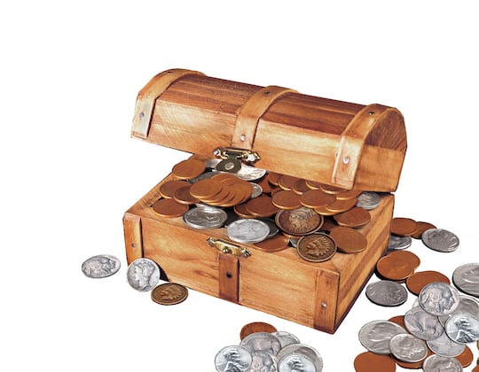 50 Old U.S. Mint Coins in Historic Wooden Treasure Chest